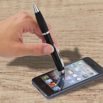Penna a sfera colorata con stylus e impugnatura nera Nash