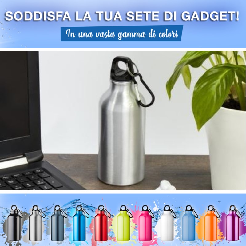 Borraccia sportiva in alluminio con moschettone da 400 ml Oregon su Carrellopromozionale.it